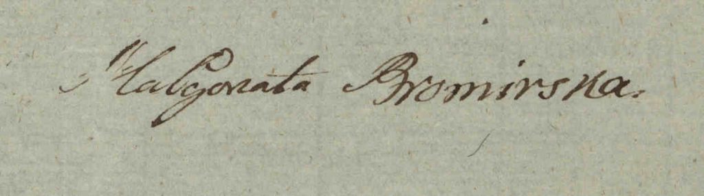 Podpis Małgorzaty Bromirskiej z Przeradowskich grudzień 1828