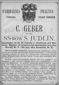Reklama w firmy c. Geber w Kalendarzu Warszawskim Popularno-Naukowy na rok 1880 Józefa Ungra