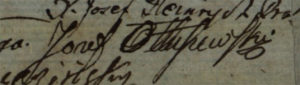 Skan podpisu Józefa Ołtuszewskiego na akcie urodzenia z 1820 roku