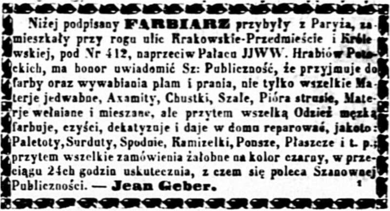 Jean Geber (1826-1902) Ogłoszenie 1858 pażdziernik