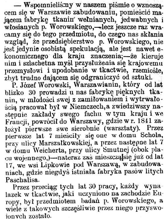 Józef Worowski artykuł w prasie 1869 1