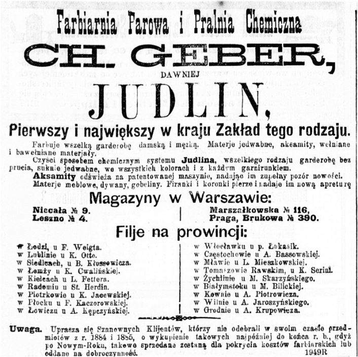 CH. GEBER reklama w prasie 1885