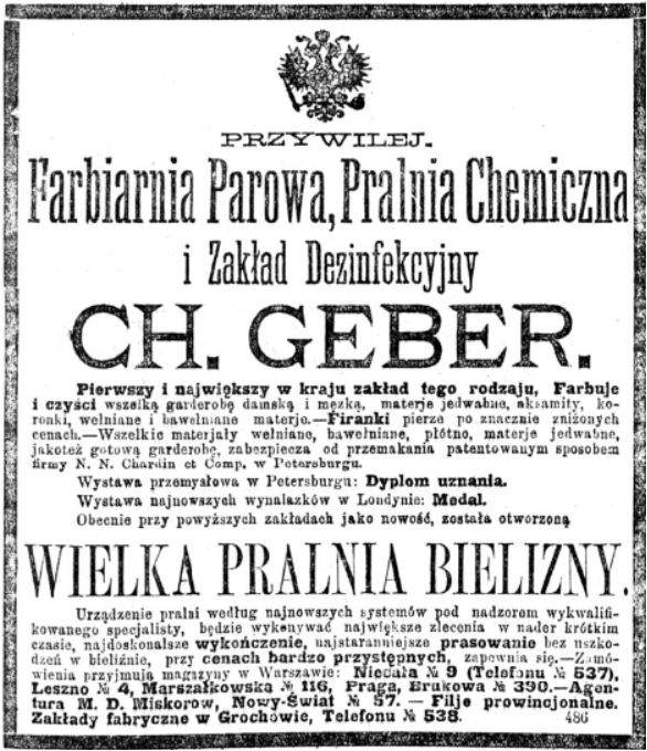 CH. GEBER reklama w prasie 1888
