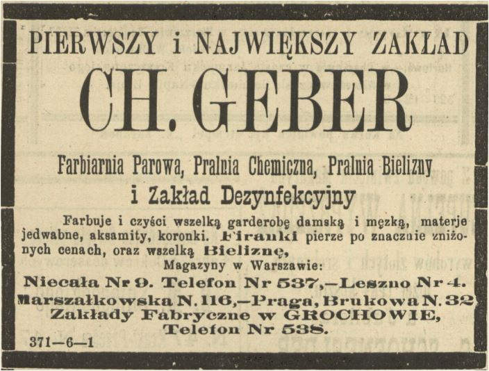 CH. GEBER reklama w prasie 1889