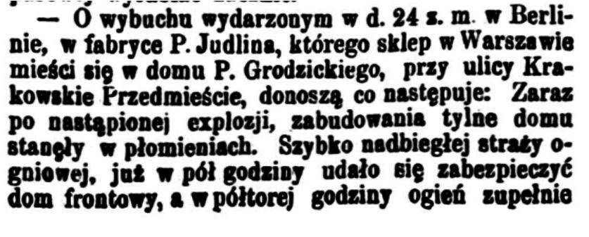 Józef Judlin informacja o wypadku Kurjer Warszawski 1867 1
