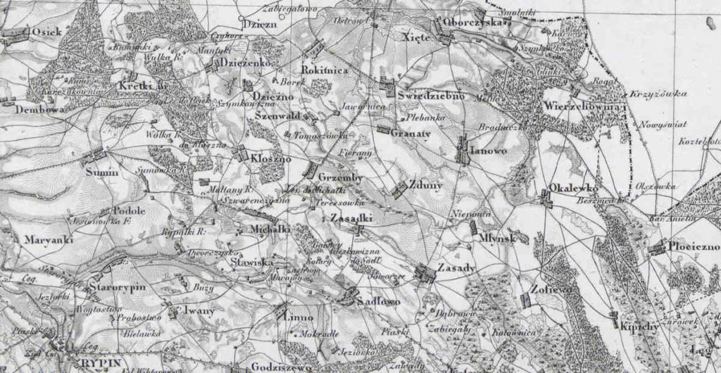 Mapa Kwatermistrzostwa Rypin Świedziebnia i Sadłowo 1839