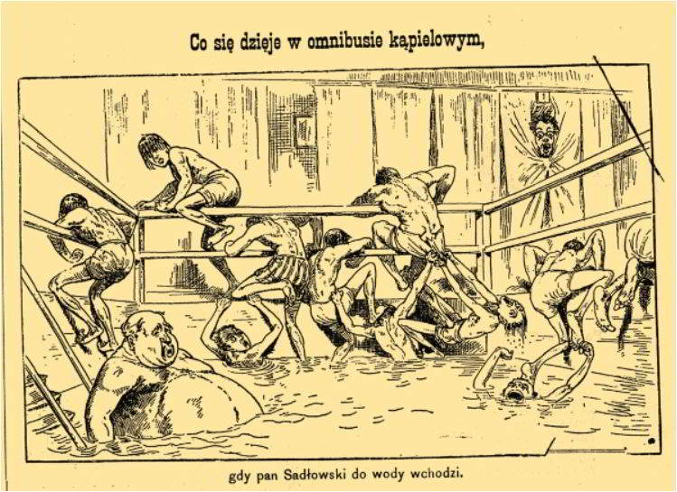 Omnibus Kąpielowy Źródło: Mucha szkice satyryczno humorystyczne 18 lipca 1890, Polona