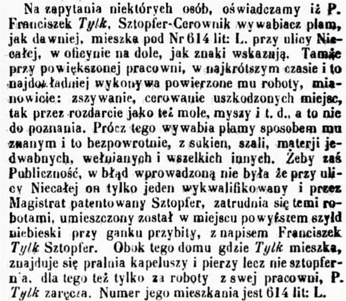 Franciszek Tylk Sztopfer Niecała 614 L 1860 rok