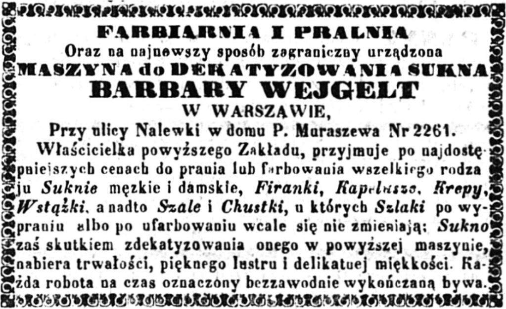 Farbiarnia i Pralnia Chemiczna Barbary Wejgelt w Warszawie